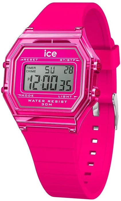 Ice Digit Retro Horloge - Neon Roze Clear S 