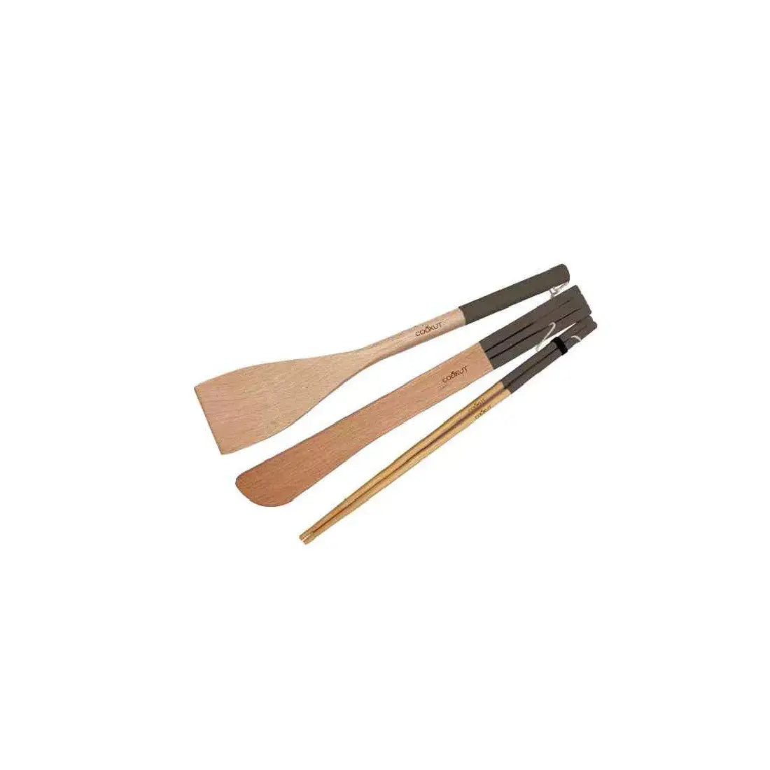 Set Spatule, Pince & Baguettes en Bois Moka