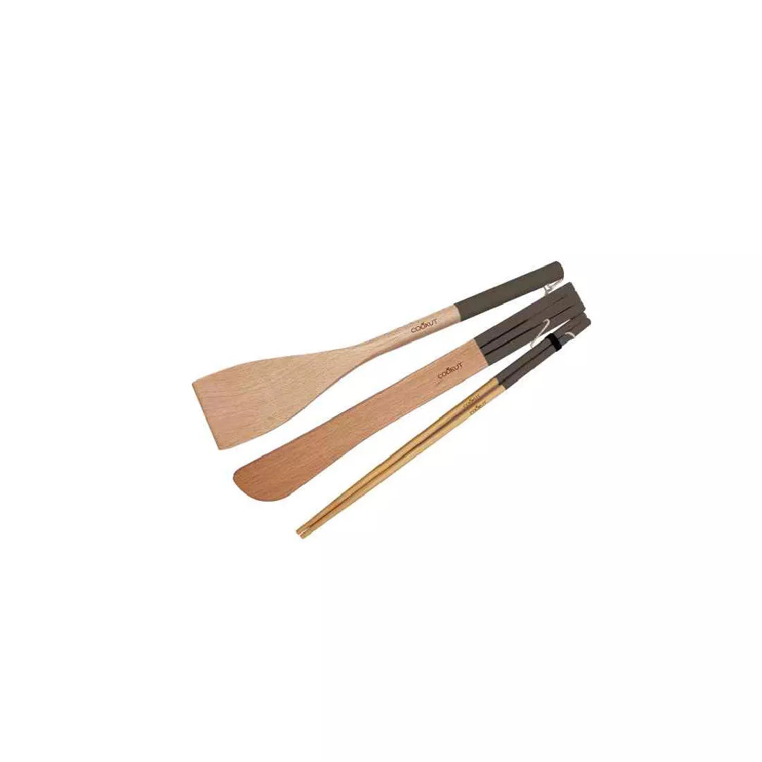 Set Spatule, Pince & Baguettes en Bois Moka