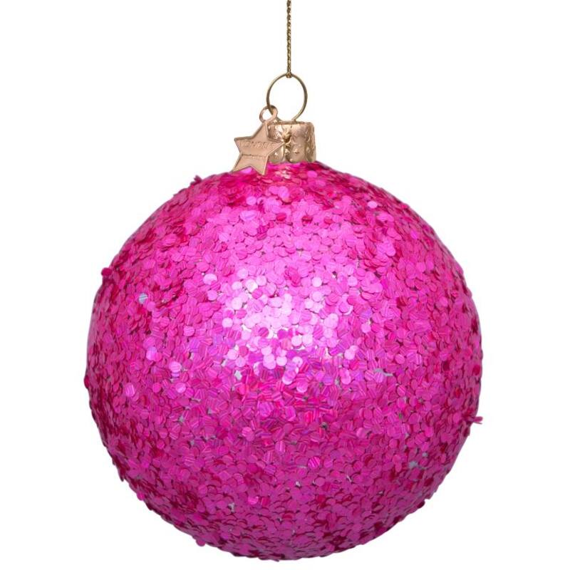 Fuchsia hologram glitters allover Christmas ball