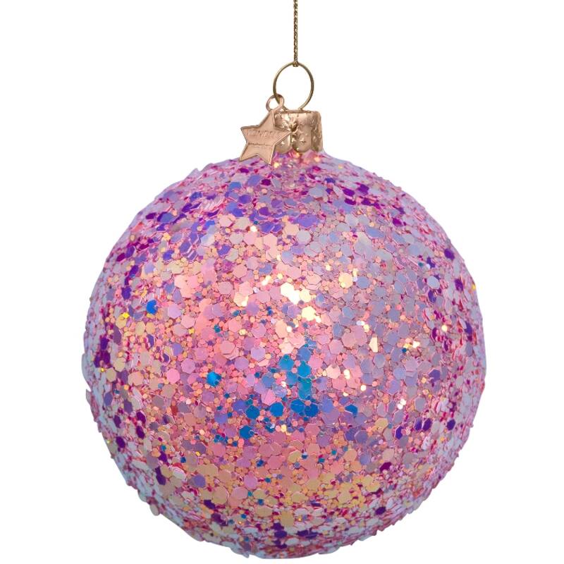 Hard pink hologram glitters allover Christmas ball