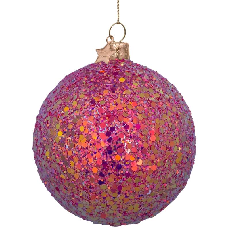 Hard pink hologram glitters allover Christmas ball