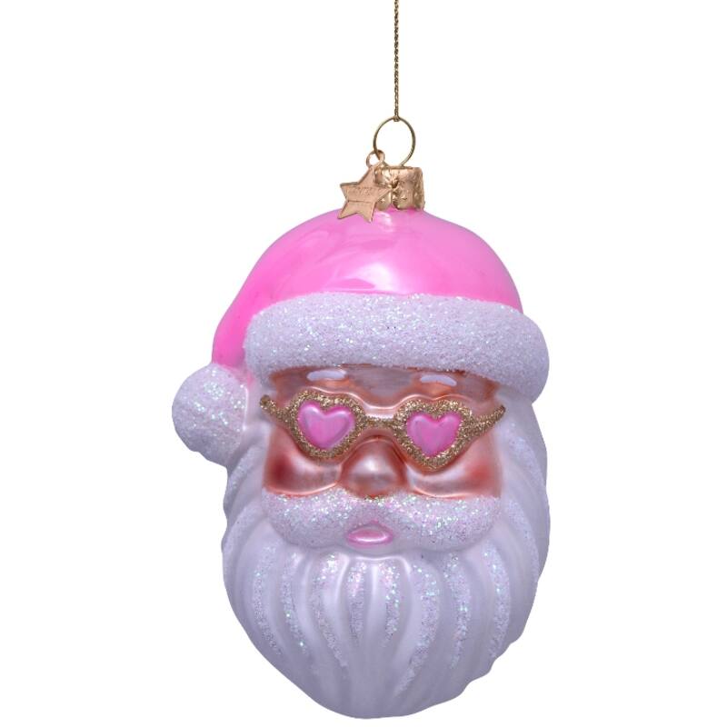 Pink Santa w/Heart Glasses Christmas Ball