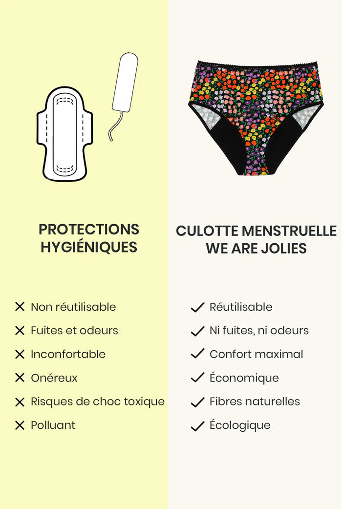 Culotte Menstruelle Taille Haute Flux Abondante Disco Flower