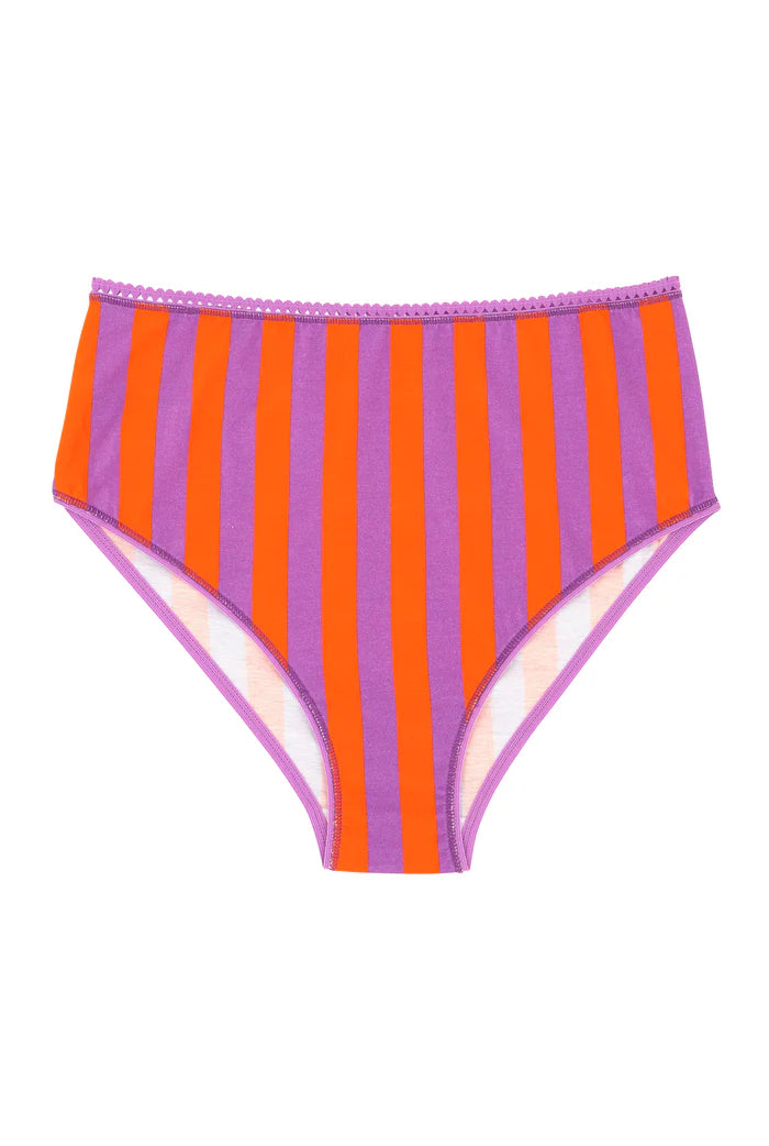 Culotte Taille Haute en coton Bio  rayures oranges et violet