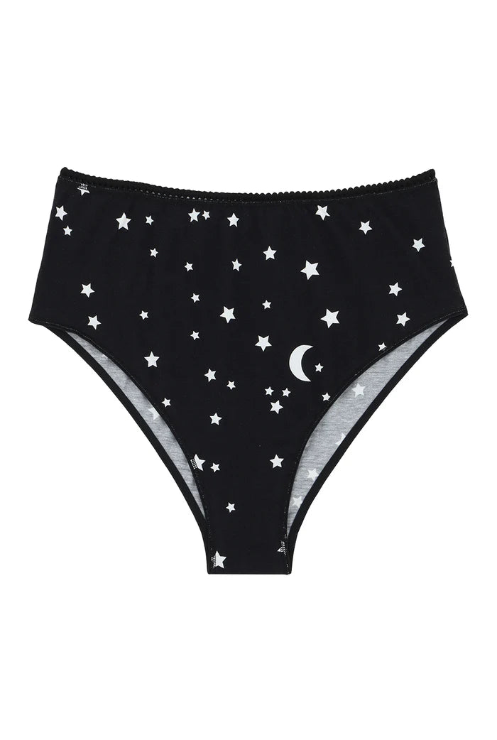 Culotte Taille Haute en Coton Bio Noir étoiles