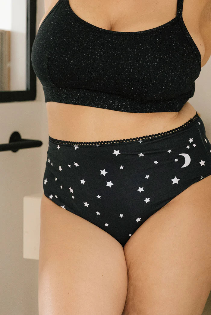 Culotte Taille Haute en Coton Bio Noir étoiles