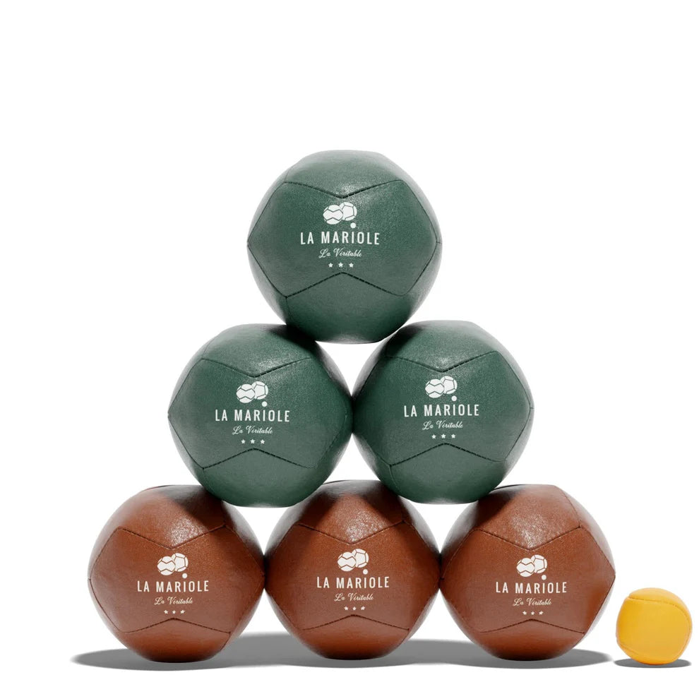 Petanque Balls Recycled Leather Cognac & Green Pack 