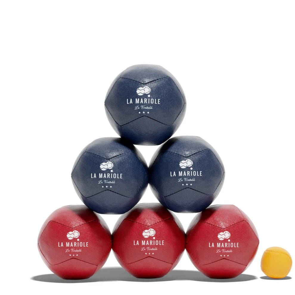 Petanque Balls Recycled Leather Blue & Red Pack 