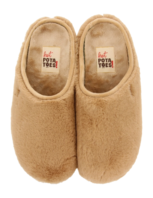 Beige camelkleurige pantoffels van imitatiebont