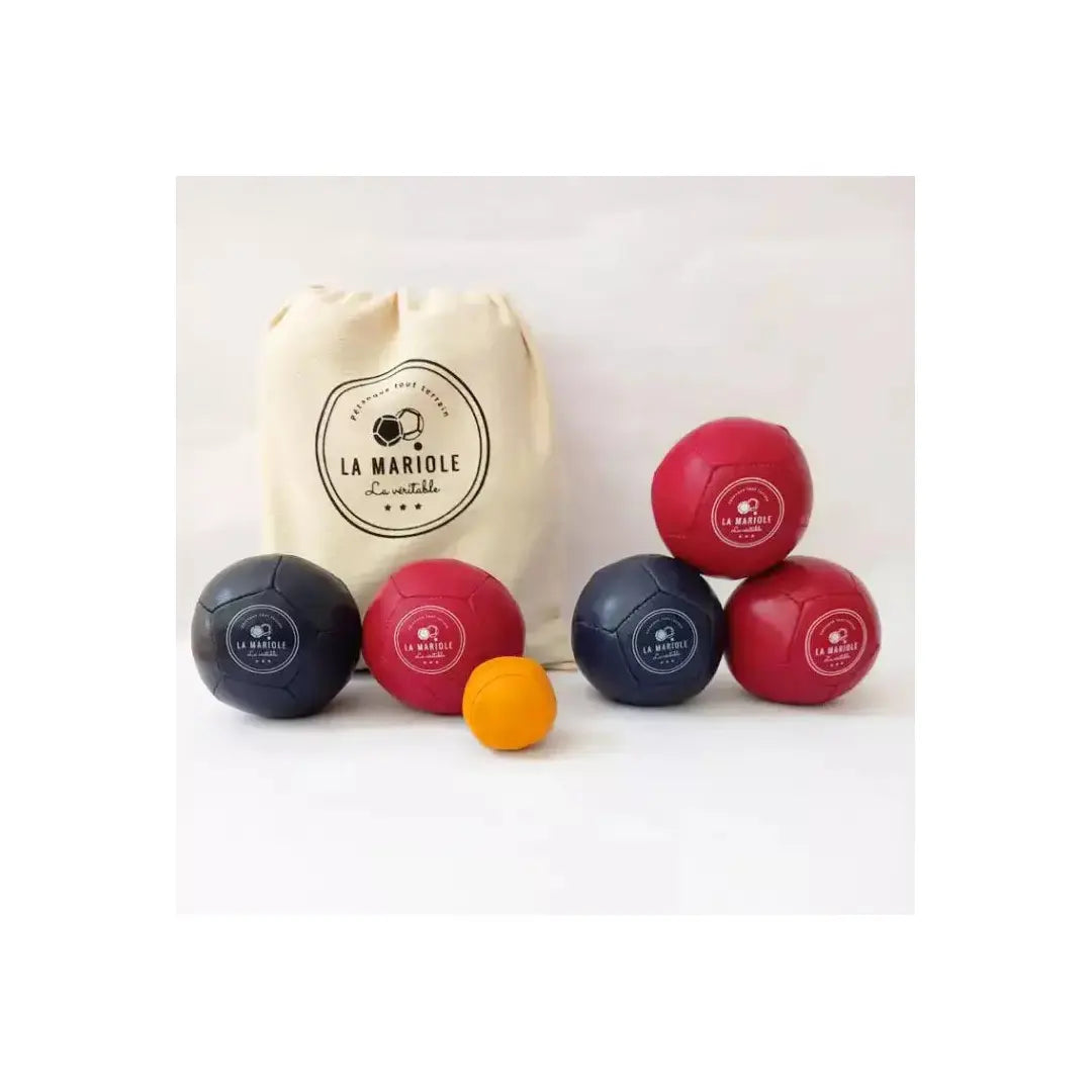 Petanque Ballen Pakje Gerecycled Leer Blauw & Rood 