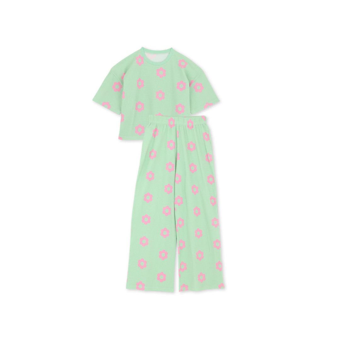 Pyjama long en nid d'abeille coton bio Claudette Pistache