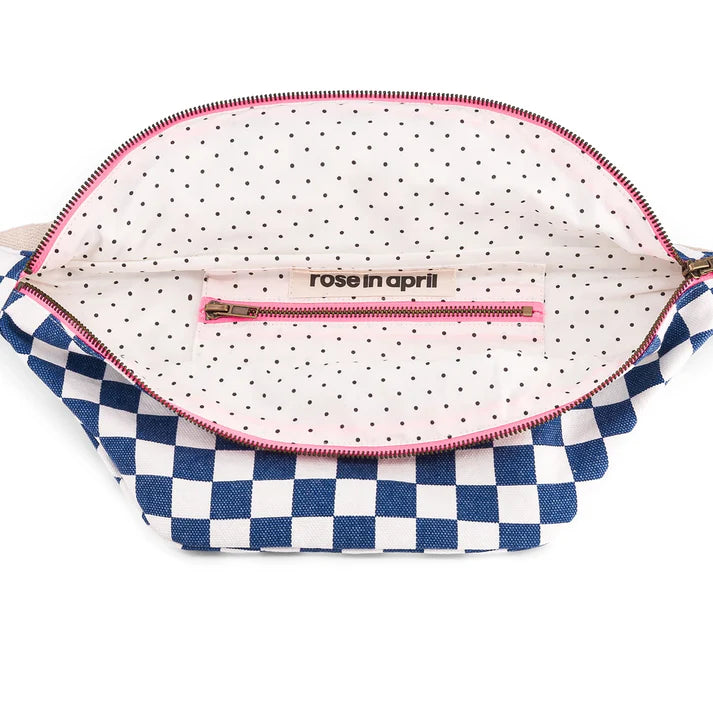 Ecru checkerboard fanny pack Blue - Rose in April