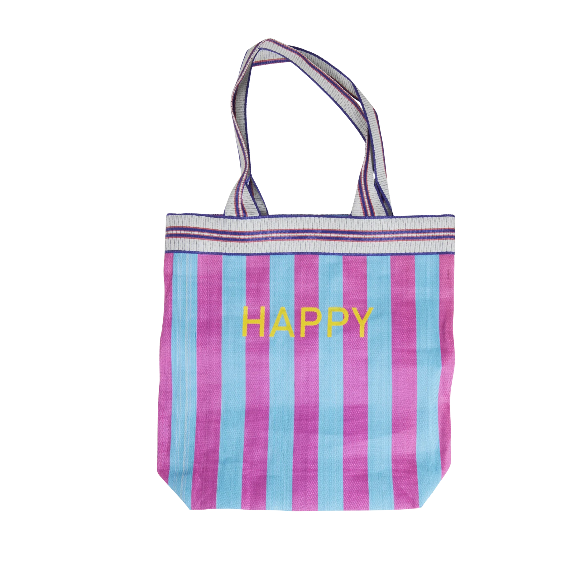 Happy Recycled Plastic Shopping Bag - Blue and Pink