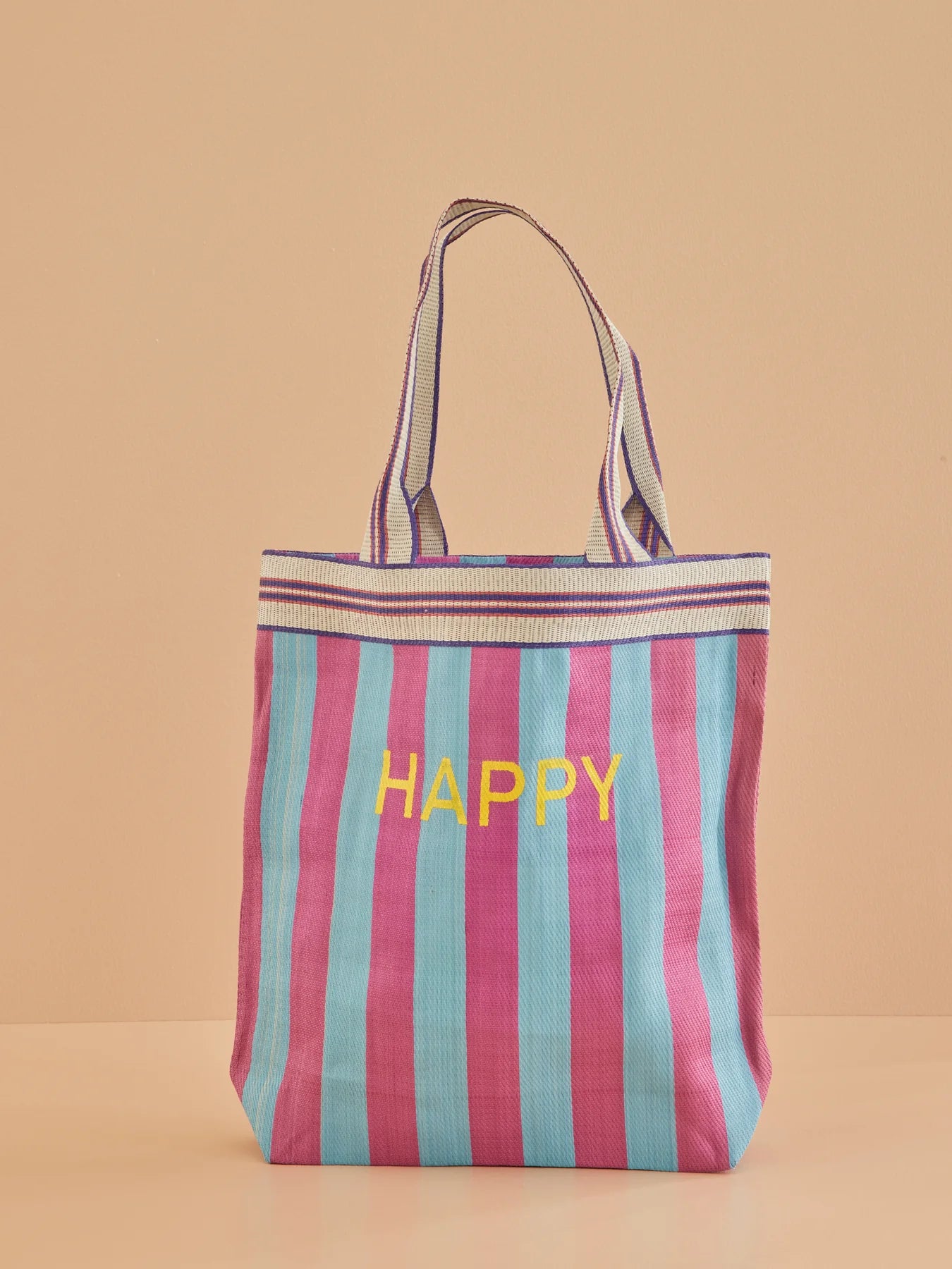 Happy Recycled Plastic Shopping Bag - Blue and Pink