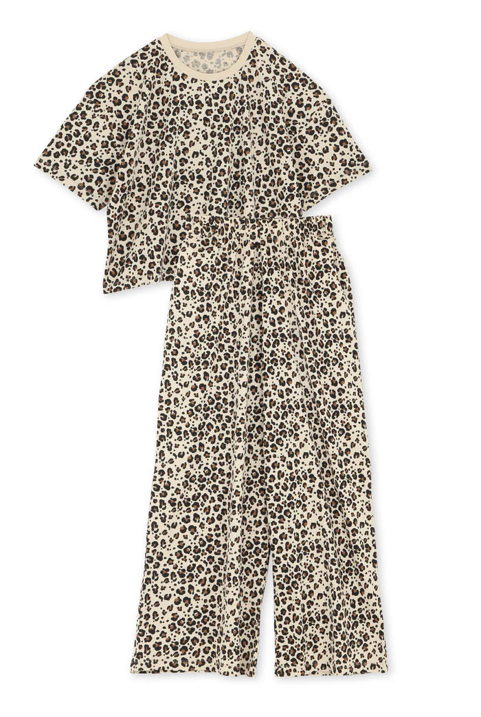 Pyjama long (manches longues ) en coton bio Leopard Beige