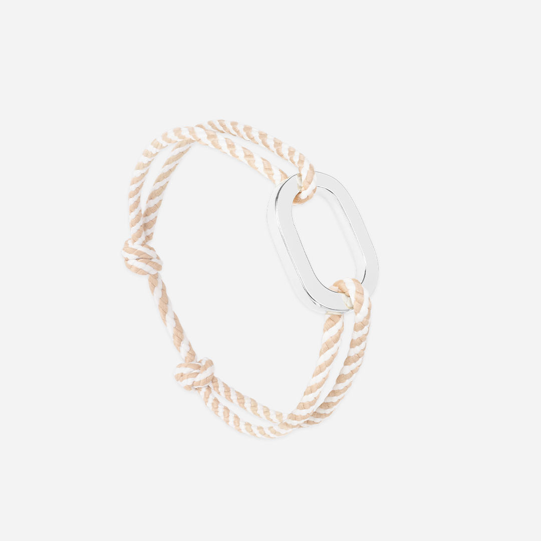 Schakelarmband - Plat Beige/Wit Gestreept