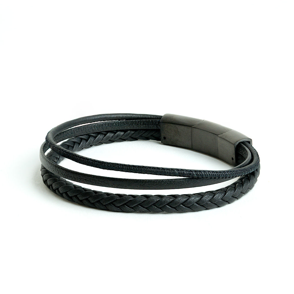 Leather Bracelet - Arte Black Triple 