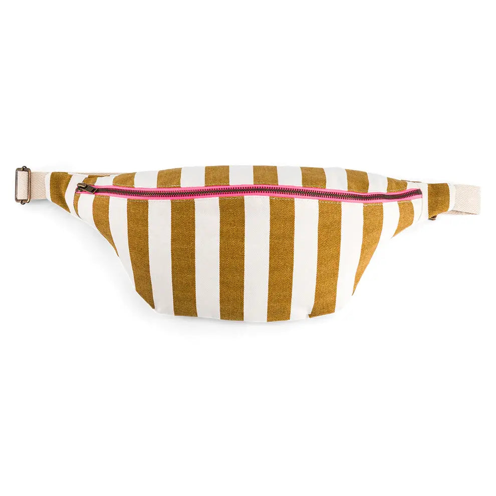 Striped ecru caramel banana bag