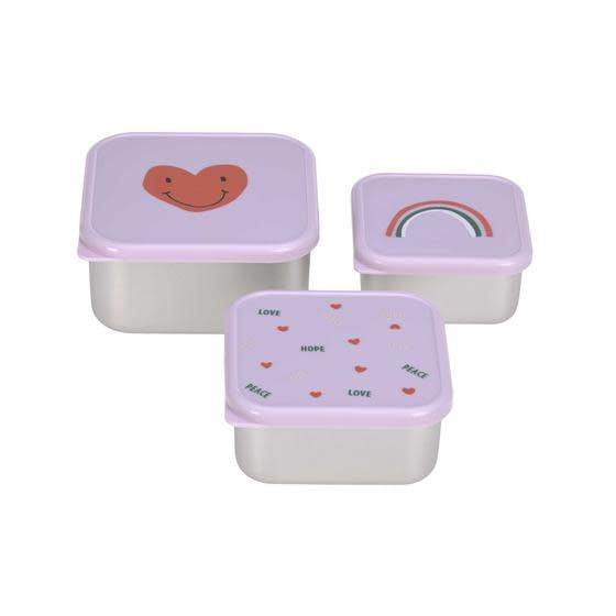 Lot de 3 petites boîtes à goûter inox - Happy Rascals - Coeur Lavande