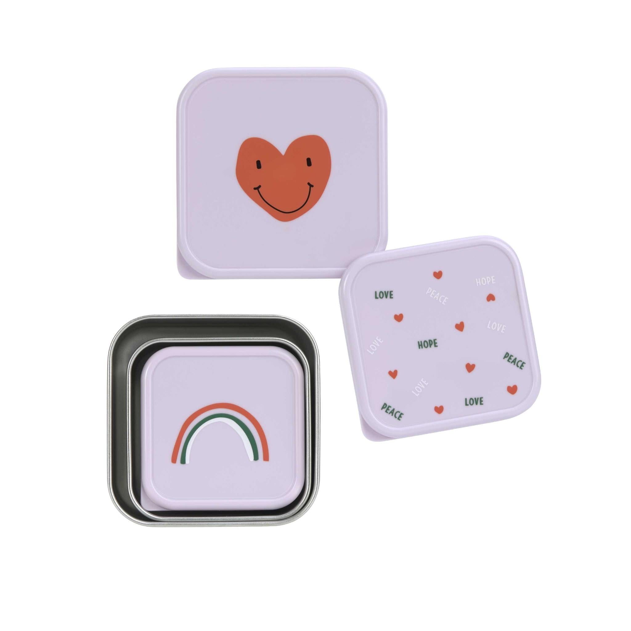 Lot de 3 petites boîtes à goûter inox - Happy Rascals - Coeur Lavande