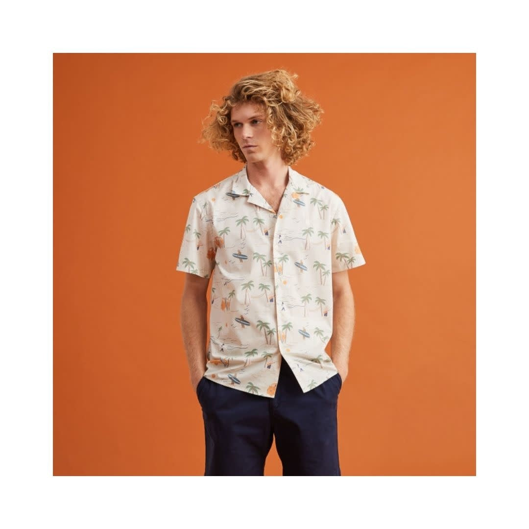 Vimy Katoenen Palm Surf Shirt Wit