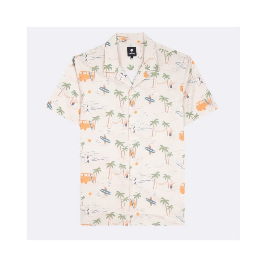 Vimy Cotton Palm Surf Shirt White