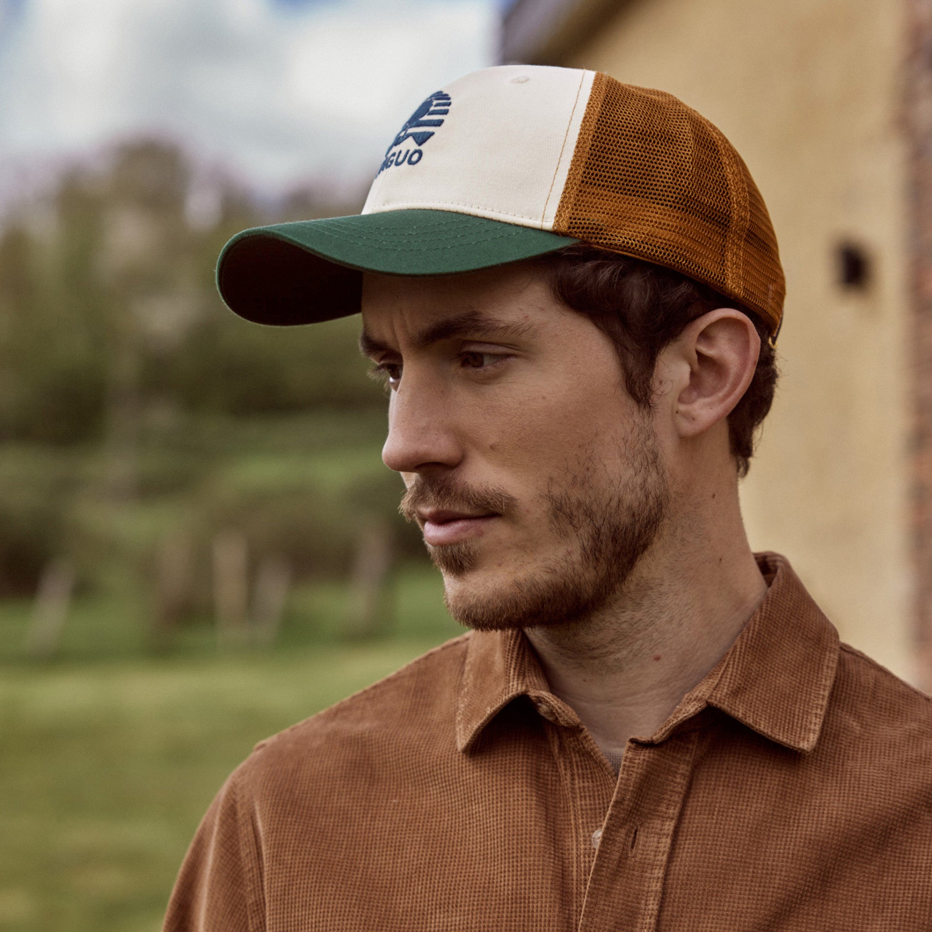 Casquette en Coton & Filet - Trucker Vert et Camel