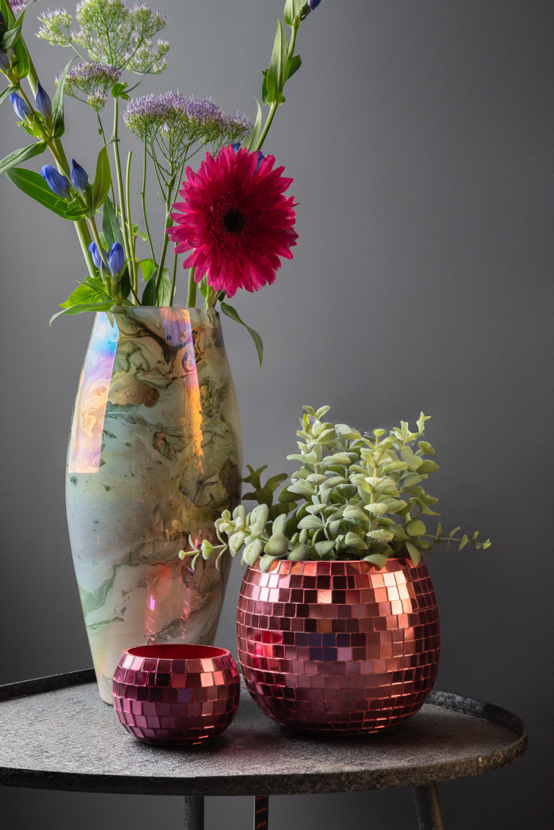 Plant Pot - Disco Mirror Globe Dark Pink