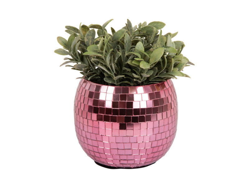 Plant Pot - Disco Mirror Globe Dark Pink