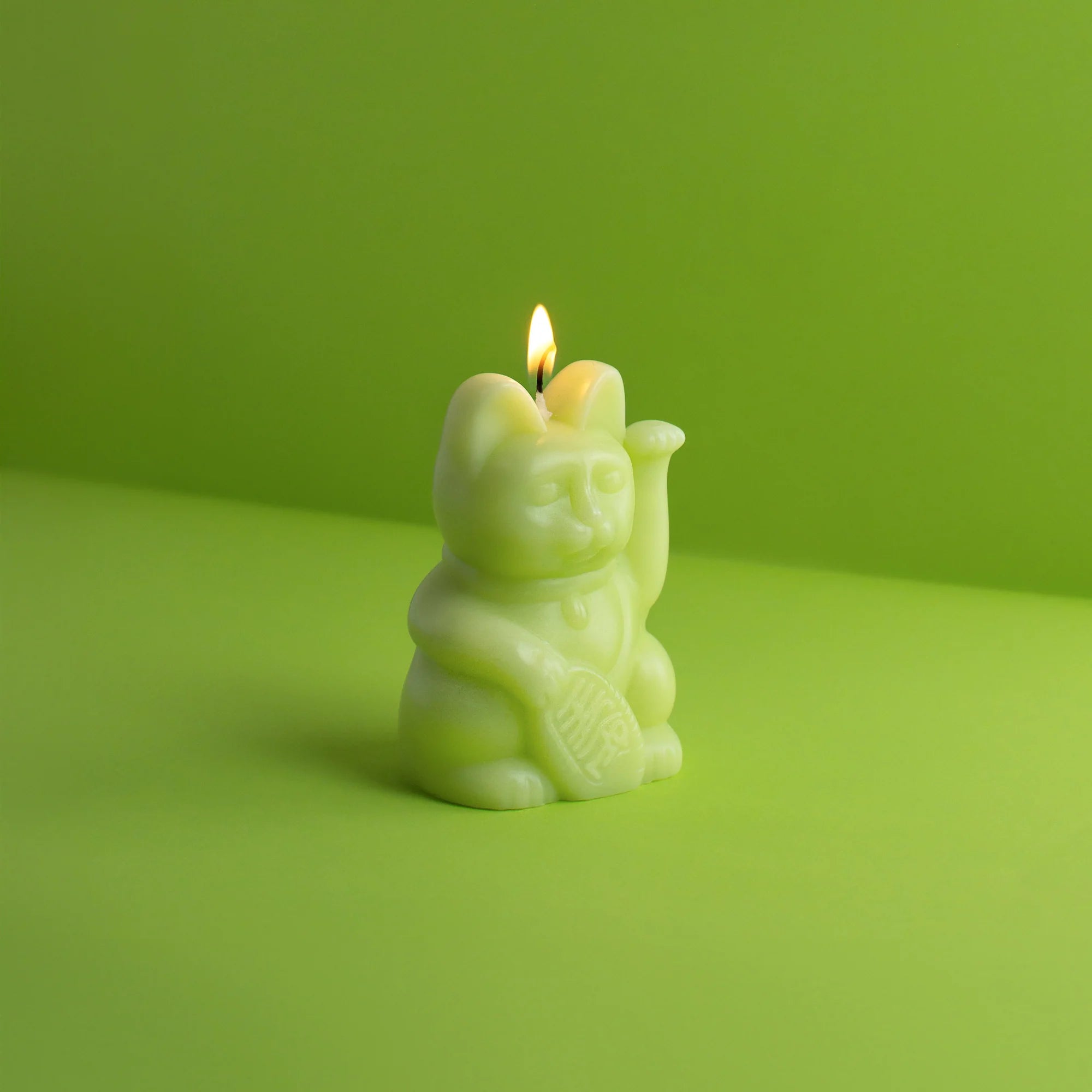 Maneki Neko Cat Candle - Light Green