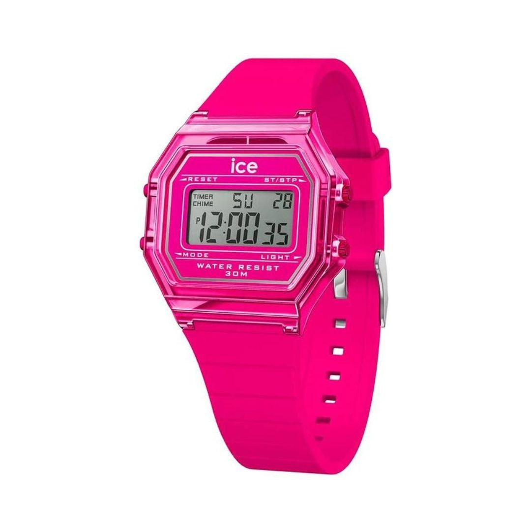 Ice Digit Retro Watch - Neon Pink Clear S 