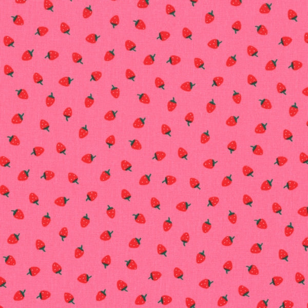 Coated cotton tablecloth 50 cm - strawberries / pink / red
