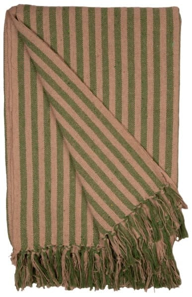 Green/cream striped blanket in recycled cotton 