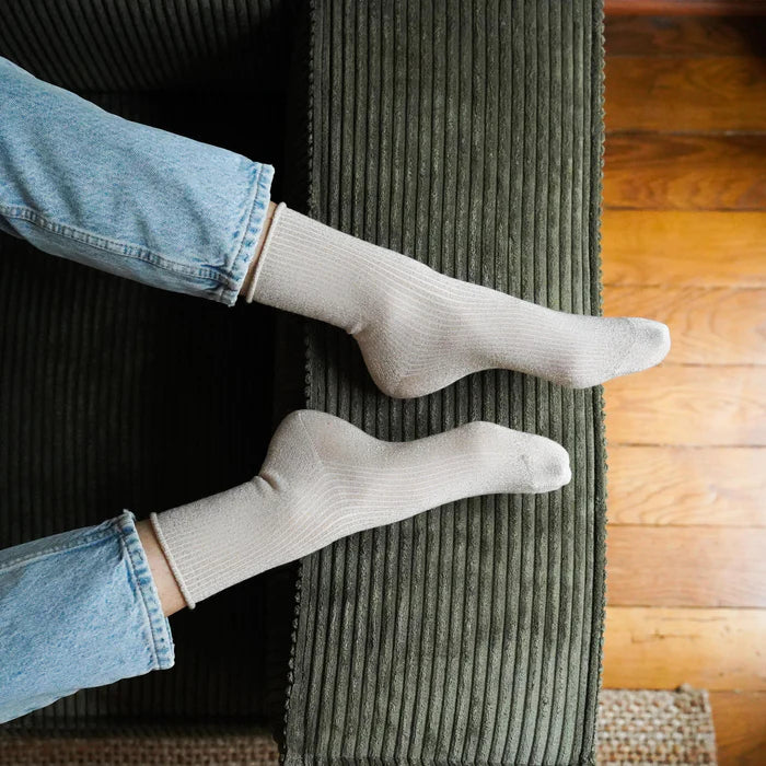 Chaussettes beige en fibres de Bambou et à paillettes