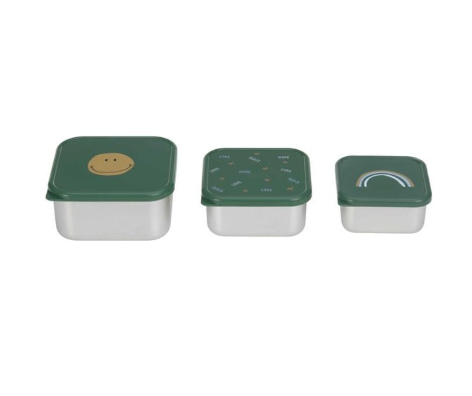 Set of 3 Happy Rascals Smile Green stainless steel snack boxes 