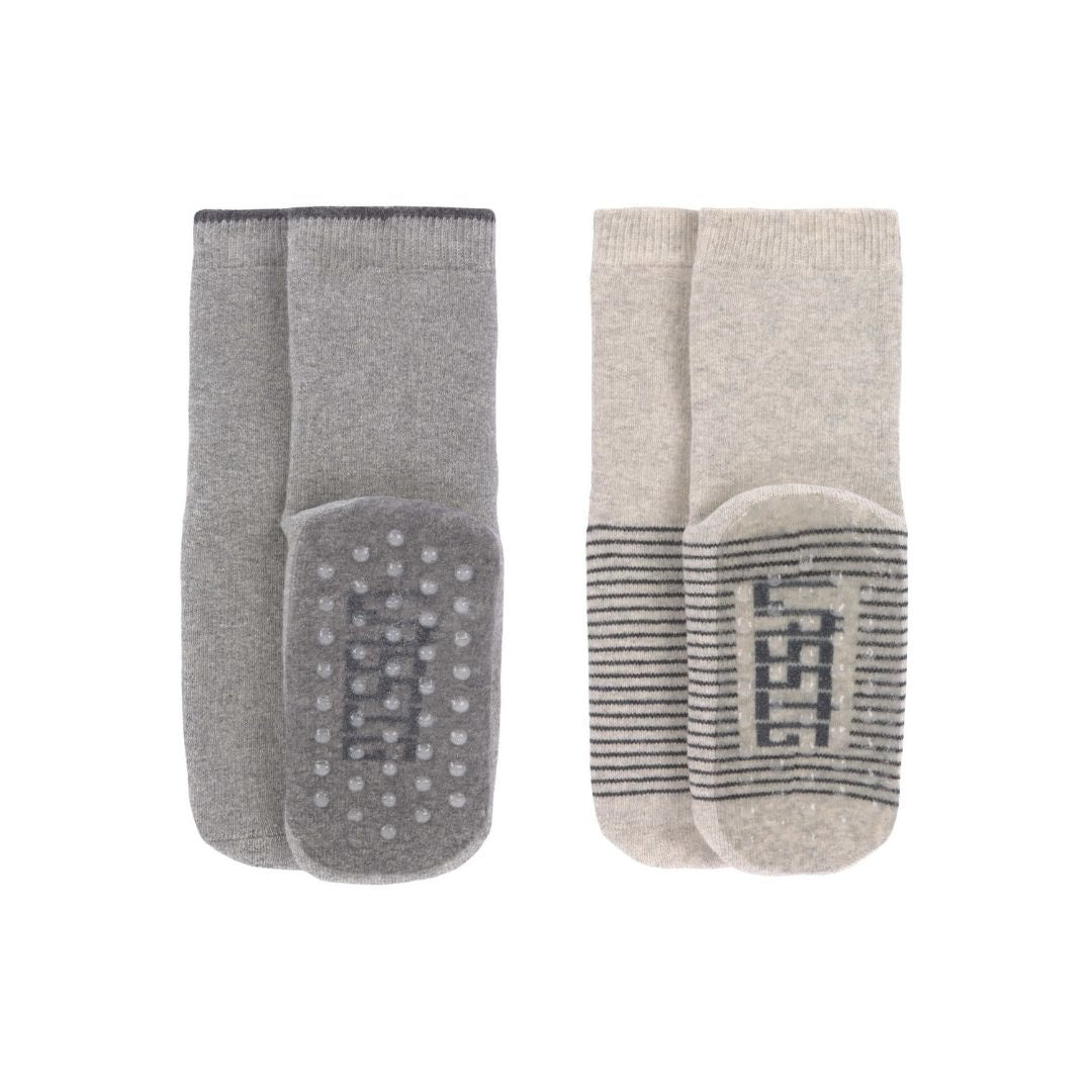 lot de 2 chaussettes antidérapantes gris/beige