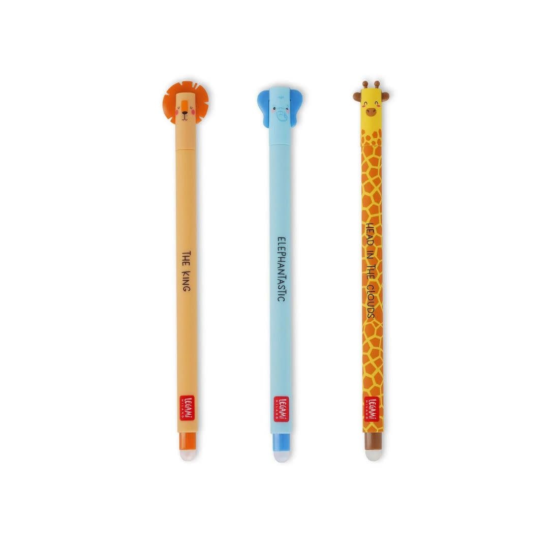 Set of 3 erasable pens - Lion, Elephant, Giraffe