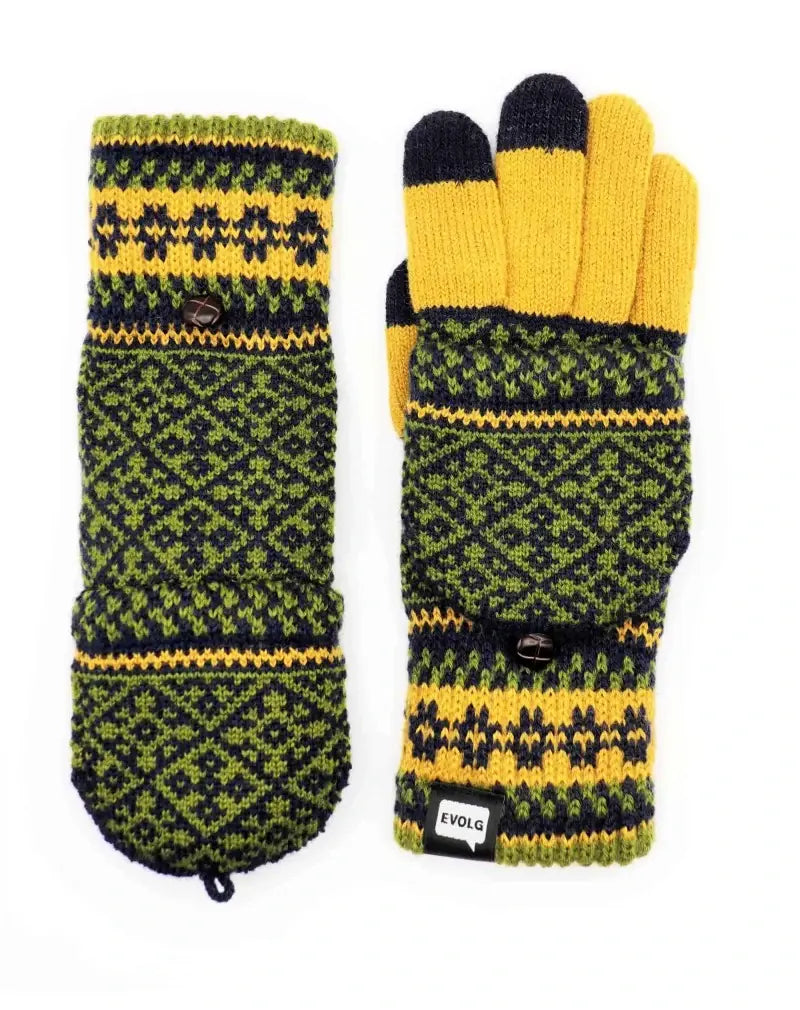 Moufles & Gants Tactiles - MIT Olive, Moutarde, Bleu - Laine