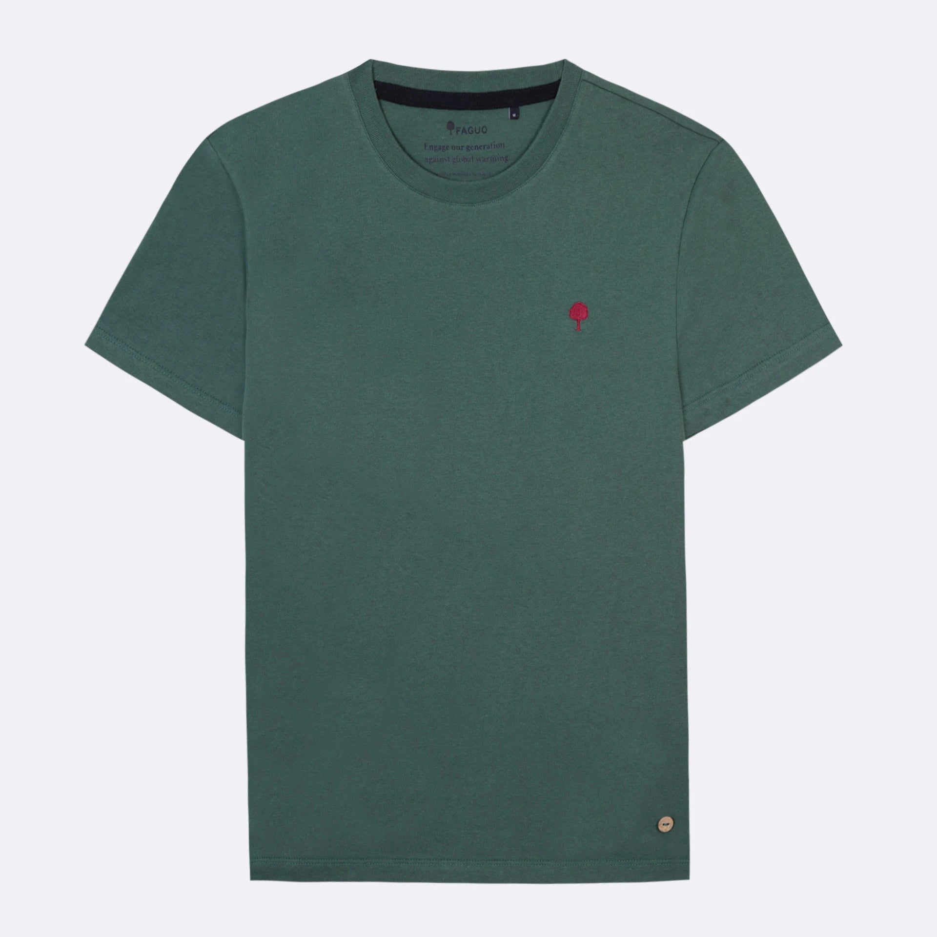 Recycled Cotton T-shirt - Arcy Green & Red Embroidered Tree