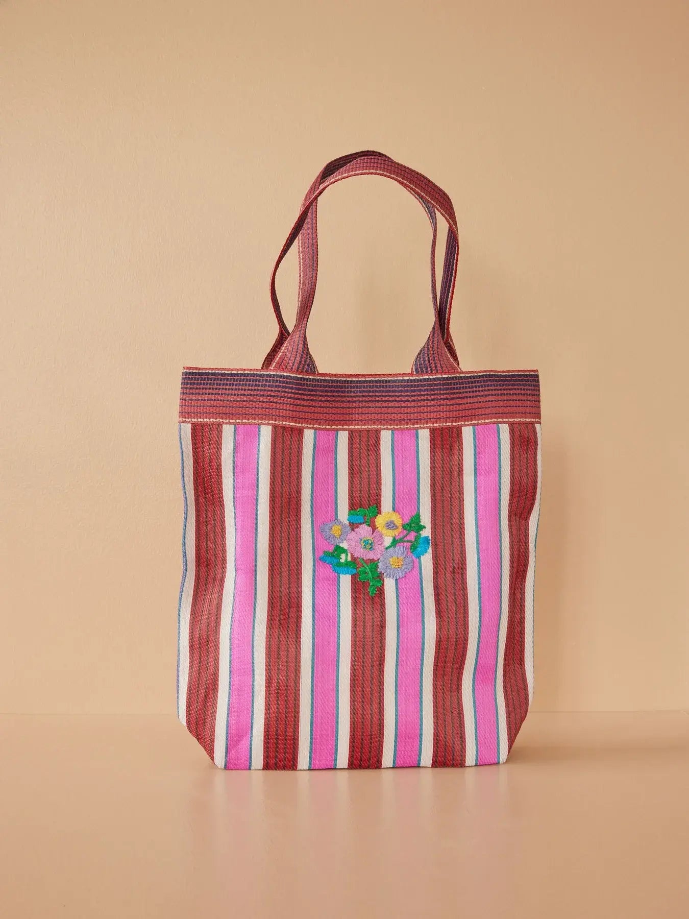 Recycled Plastic Shopping Bag Red Stripes