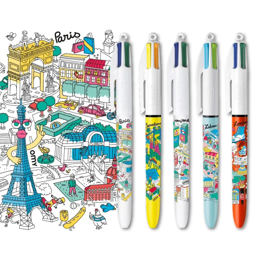 Lot de 5 stylos 4 couleurs Cities