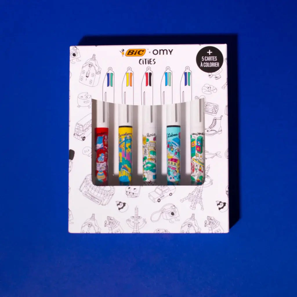 Lot de 5 stylos 4 couleurs Cities