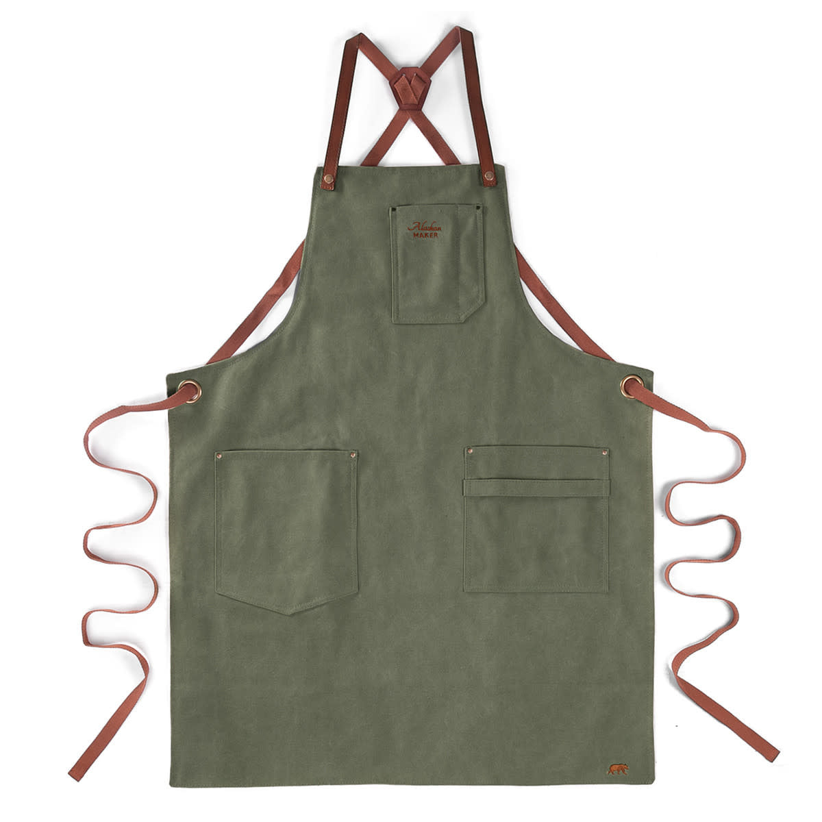 Linen apron N°325 - Olive