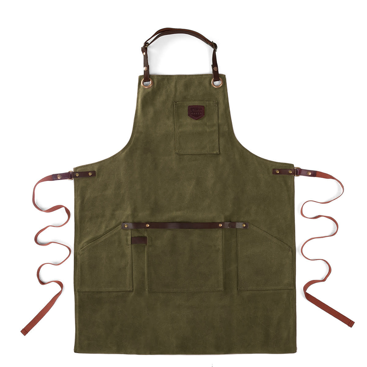 Waxed canvas apron with leather straps N°547 - Olive Green