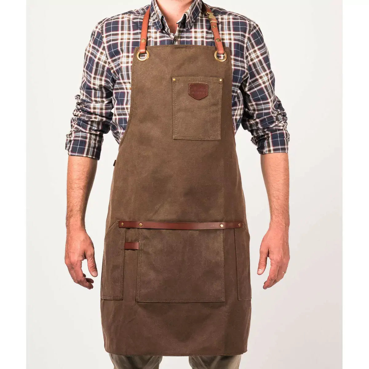 Waxed canvas apron with leather straps N°547 - Tobacco