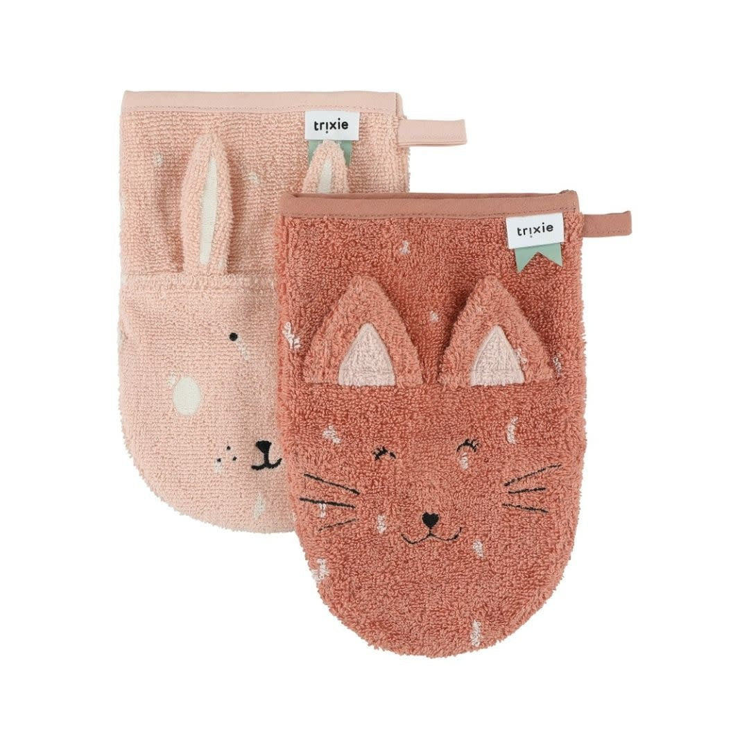 Lot de 2 gants de toilette Mrs. Cat Mrs. Rabbit