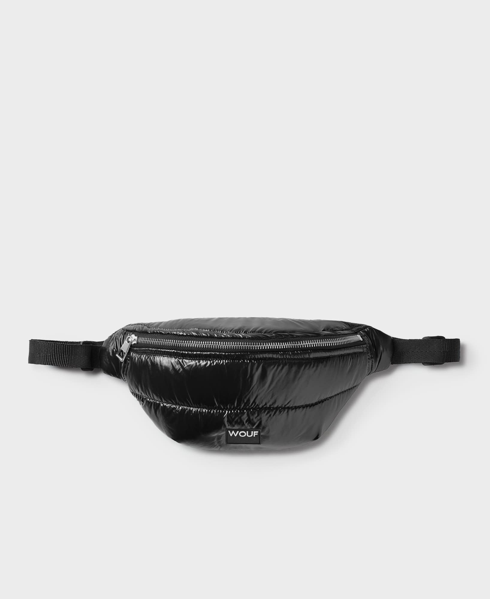 Black Glossy Quilted Waist Bag 